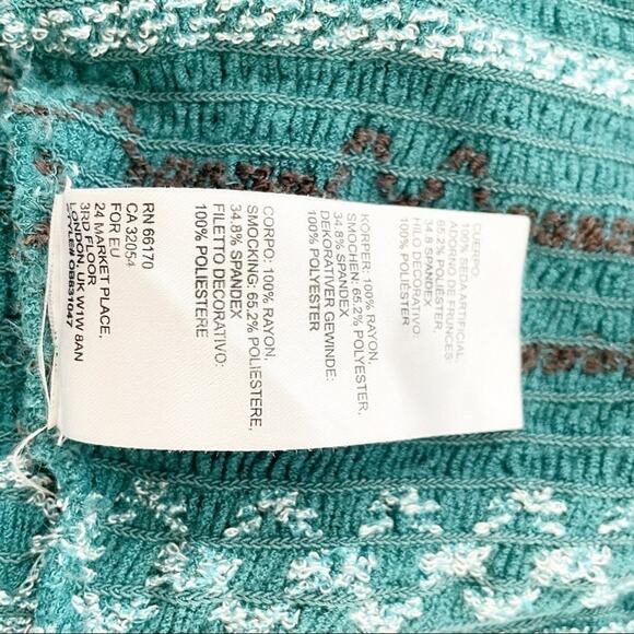 Urban Outfitters teal smocked embroidered tube top Sz L - Picture 4 of 5